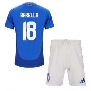 Itálie Nicolo Barella #18 Dětské Domácí dres komplet ME 2024 Krátký Rukáv (+ trenýrky)